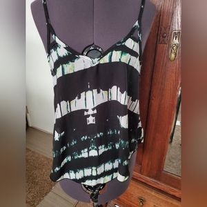 Lily White Bohemian Black White Sleeveless Top Size Medium